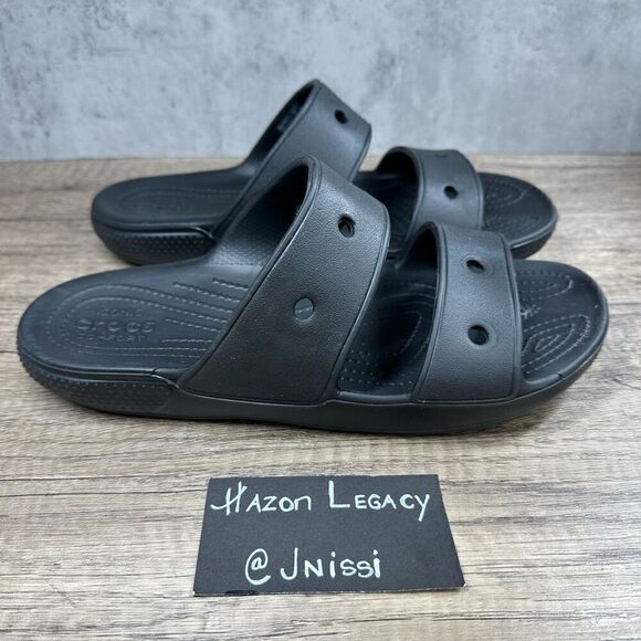 Crocs~Women’s~Black Two Strap Slides Open Toe Casual Comfort~Size 11 - Picture 2 of 10